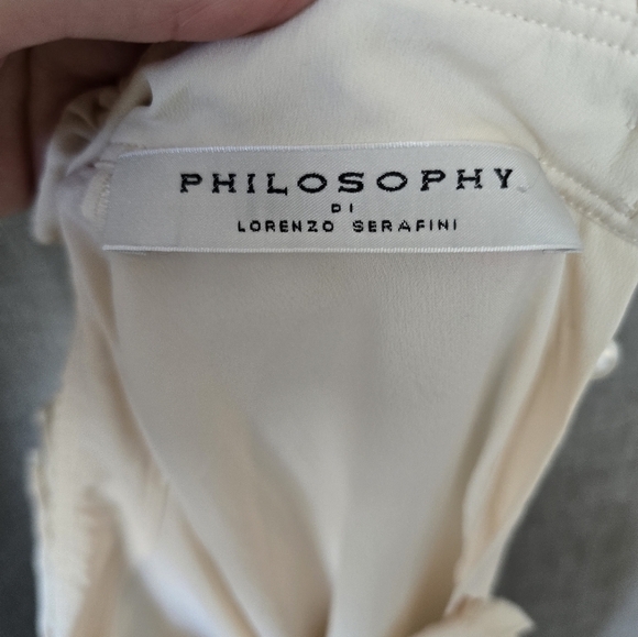 Philosophy de Lorenzo Serafini Silk Blouse Womens 4 Cream Ivory Ruffles Pearls - Picture 5 of 7